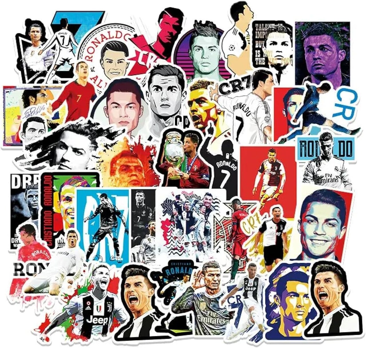 50 Pcs Vinyl Sticker of Ronaldo for Soccer Lovers Waterproof Stickers Bomb for Wall,(Neymar)